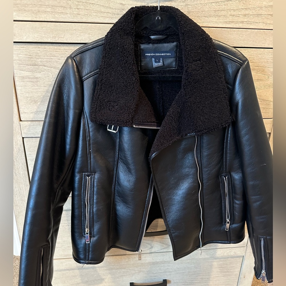 French connection fur lined faux leather jacket